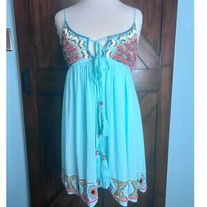 Boston Proper Blue Beaded Babydoll Tank Dress Women's XS